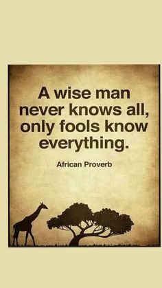 a wise man never knows all, only fools know everything african prove quote on giraffe