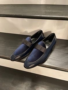 Product Details Our materials are carefully selected of the highest quality. Navy Blue Patina Leather Navy Blue Velvet Black Tape piping Leather sole Leather Lining and Insole 9″ (20mm) heel height Take a walk on the luxurious side in these elegant penny loafers crafted for superior comfort and styling. The "MAYFAIR" features a gorgeous patent leather and velvet upper, satin bow, and detailed construction throughout. Only for those who aren't afraid to take center stage. This is not sold in stor Navy Blue Tuxedo, Blue Tuxedo, Navy Blue Tuxedos, Blue Tuxedos, Navy Blue Velvet, Black Tape, Take A Walk, Satin Bow, Center Stage