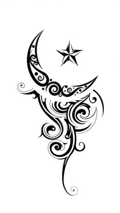 a black and white drawing of a crescent with stars on it's back side