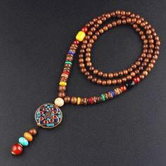 Vintage Nepalese Beads Necklace Viking Warriors Sweater Necklaces, Buddhist Mala, Long Necklace Boho, Lucky Jewelry, Turtle Jewelry, Celtic Knots, Wood Bead Necklace, Ethnic Necklaces