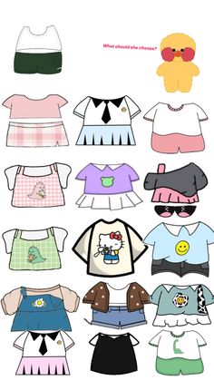 paper doll clothes with different designs on them