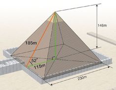 an image of a pyramid with measurements for the area around it that is measuring height