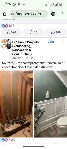 an instagram page with two pictures of bathroom remodeling