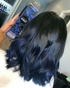 Dark Blue Highlights In Black Hair, Blue Hair Underneath, Blue Hair Streaks, Blue Brown Hair, Quince Hair, Midnight Blue Hair, Underneath Hair Color Ideas, Underneath Hair Color, Blue Hair Highlights