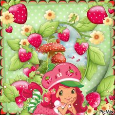 strawberry shortcakes are sitting on the ground next to some strawberries and flowers