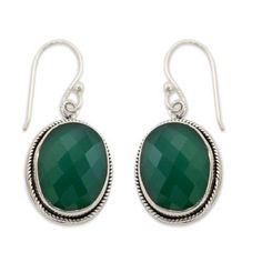 Shanker designs earrings in a luscious shade of green. Heat-treated and faceted onyx rests on sterling silver bezels in earrings that are crafted by hand in India. .925 Sterling silver Green Oval Hypoallergenic Earrings, Hypoallergenic Green Oval Earrings, Green Oval Nickel-free Earrings, Onyx Earrings, Women Earrings, Wound Healing, Onyx Gemstone, Silver Dangle Earrings, Jewelry Show