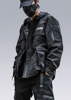 Techwear Style All-weather Reflective Jackets - CROXX® - X Cyberwear Men, Techwear Mens, Dystopian Clothes, Techwear Vest, Techwear Men, Cyberpunk Jacket, Black Techwear, Tactical Suit, Futuristic Clothing