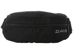 a black fanny bag with the word dakin printed on it's front pocket