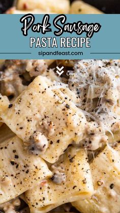 pasta with mushrooms and parmesan cheese in a skillet