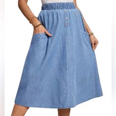 A-Line Denim Skirt, Suitable For Daily Wear Size Xs, Brand New Knee-length Lined Denim Skirt, Lined Knee-length Denim Skirt, Cheap Medium Wash High-waist Denim Skirt, Cheap Medium Wash Knee-length Denim Skirt, Cheap Non-stretch Denim Skirt With Pockets, A Line Denim Skirt, Daily Wear, Denim Skirt, Womens Skirt