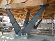 the underside of a building being constructed with steel beams