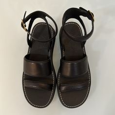 Jcrew Black Leather Sandals With Stitching, Size 7.5, Never Worn. Black Open Toe Sandals With Stitched Sole, Black Leather Sandals With Stitched Sole, Black Ankle Strap Sandals For Everyday, Black Casual Sandals With Leather Lining, Black Sandals With Stitched Sole For Summer, Casual Black Sandals With Leather Lining, Black Summer Sandals With Stitched Sole, Black Sandals With Removable Insole For Everyday, Black Beach Sandals With Stitched Sole