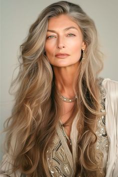 Long Blonde Hair Over 50, Blonde Hair Over 40 Long Hairstyles, Long Luxurious Hair, Blond Gray Hair, Extra Long Blonde Hair With Layers, Long Hairstyles For Women Over 50, Long Hairstyles For Women Over 60 Grey, Long Hair Over 50 Older Women, Woman With Long Blonde Hair