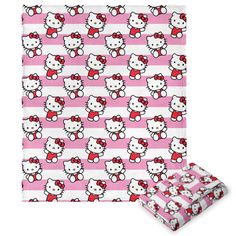 hello kitty bedding set with pink and white stripes