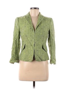 Akris Punto Blazer Size: 6 Jackets & Outerwear - used. 90% COTTON, 10% SILK, Damask | Akris Punto Blazer Jacket: Green Damask Jackets & Outerwear - Size 6 Fitted Green Outerwear With Long Sleeves, Fitted Long Sleeve Green Outerwear, Fitted Green Long Sleeve Outerwear, Akris Punto, Green Blazer, Outerwear Jackets, Damask, Blazer Jacket, Women's Blazer