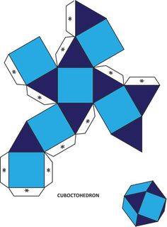 an origami cube is shown in blue and white with the word cubochedion below it