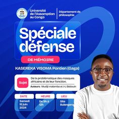 a man standing in front of a blue background with the words speciale defense on it