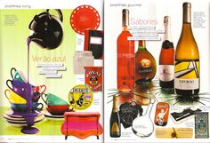 an open magazine with wine bottles and other items