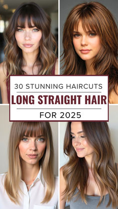 A collage showcasing 30 stylish haircut ideas for long straight hair in 2025, featuring soft layers, curtain bangs, and sleek modern styles for a chic and elegant look. Perfect inspiration for trendy hairstyles! Haircuts For Long Straight Hair, Haircuts For Long Hair Straight, Women Haircut, Fresh Haircut, Haircuts For Long Hair, Save For Later, Long Straight Hair, Long Layers, Curtain Bangs