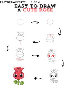 Cute rose drawing Cute Rose Drawing, A Rose Drawing, Easy And Cute Drawings, Easy Stuff To Draw, Draw A Rose, Drawings For Kids, Diy Drawing, Minecraft Drawings