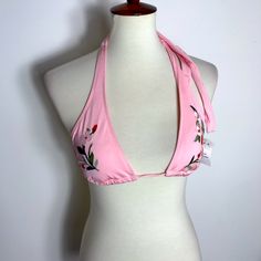 Abercrombie & Fitch Floral Print Pink Bikini Top Size Xs Top Only Stretch Beachwear Halter Top For Spring, Fitted Tropical Halter Top, Spring Triangle Halter Top For Poolside, Stretch Halter Top Beachwear For Spring, Fitted Tropical Halter Neck Top, Stretch Halter Top For Spring Beachwear, Spring Triangle Top Swimwear With Stretch, Spring Tropical Triangle Halter Top, Tropical Halter Top For Swimming In Spring