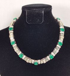 VTG CINER Silver Tone Green Faux Emerald Rhinestone Necklace Stunning. There’s one missing small square clear rhinestone(see last photo). It measures approx 14” long 3/8” wide Stamped CINER Weights 82 grams Thanks for looking! Formal Green Rhinestone Necklace, Green Crystal Rhinestone Necklace, Green Crystal Collar Necklace, Vintage Metal Rhinestone Necklace With Chain, Vintage Metal Rhinestone Necklace, Antique Jewelry Necklace, Rhinestone Necklace, Clear Rhinestones, Vintage Watches