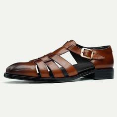 Category:Sandals; Upper Materials:Leather,Italian Full-Grain Cowhide; Lining Materials:Leather; Gender:Men's; Toe Shape:Round Toe; Outsole Materials:Rubber; Closure Type:Slip-on,Buckle; Function:Comfortable,Breathable,Slip Resistant; Listing Date:05/08/2024; 2024 Trends:Leather Shoes,Fishermen sandals Brown Ankle Strap T-strap Sandals With Rubber Sole, Brown T-strap Sandals With Ankle Strap And Rubber Sole, Brown Leather Shoes For Summer, Summer Leather Shoes With Round Toe And Leather Sole, Leather Shoes With Round Toe For Summer, Brown Leather Shoes With Rubber Sole For Summer, Classic Closed Toe T-strap Sandals For Summer, Brown Closed Toe T-strap Sandals With Leather Lining, Classic Brown Slingback Sandals With Round Toe