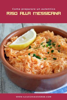 rice with lemon and parsley in a brown bowl