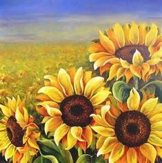 a painting of sunflowers in a field