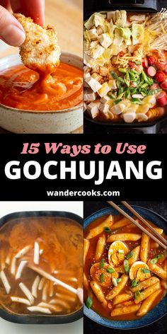 there are pictures of different types of gochuangs in this collage with the words, 16 ways to use gochuang