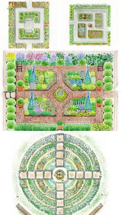 the garden design is shown in three different ways