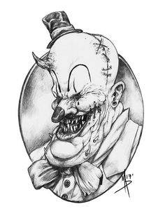 a drawing of a clown with his mouth open