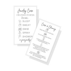 two business cards with handwritten instructions for the spa and beauty products on top of each card