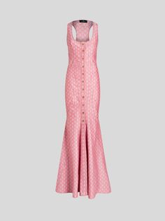 Etro Designer Fitted Maxi Dress For Summer, Designer Fitted Maxi Dress, Designer Maxi Length Summer Dresses, Designer Maxi Dress For Spring, Designer Fitted Pink Dress, Designer Summer Midi Dress, Designer Summer Dresses For Daywear, Designer Sleeveless Summer Dresses, Designer Summer Sleeveless Dresses