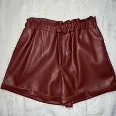 High Waisted Feaux Leather Shorts - Never Worn High Waist Red Shorts For Fall, Casual Party Shorts For Fall, Casual Fall Party Shorts, Chic Red Shorts For Night Out, Trendy Burgundy Bottoms For Summer, Red High Waist Faux Leather Bottoms, Trendy Red Shorts For Night Out, Red Short Bottoms For Fall, Casual Red Bottoms For Date Night