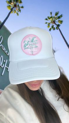 Show off your favorite zip code with our BEVERLY🌴HILLS Trucker Hat  Premium high quality trucker hats with adjustable snap back and custom Beverly Hills patch.  Available in White, Pink, and Green.  ✨THE DETAILS✨ -100% Polyester Front, 100% Polyester Mesh Back -The Traditional Look, 5-panel cap -Seamless Foam Front Panel with Lining -Matching Color Braid -8 Rows Stitching on Visor -Matching Fabric Under visor, Matching Color Sweatband -Plastic Adjustable Snapback Trucker Hat With Curved Bill For Vacation, Adjustable Curved Bill Trucker Hat For Vacation, White Trucker Baseball Cap For Beach, Adjustable White Bucket Hat For Travel, White Trucker Hat For The Beach, White Vacation Snapback Hat, White Adjustable Snapback Sun Hat, White Trucker Hat For Vacation, White Baseball Cap With Curved Bill For Vacation