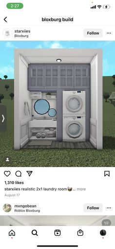 the app is showing an image of a room with two washers and a dryer