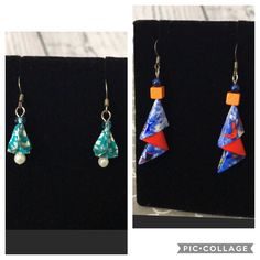 2 Pairs Of Handmade Origami Earrings Never Worn Blue Triangle Earrings For Gift, Artsy Blue Earrings For Party, Handmade Blue Geometric Earrings, Origami Earrings, Paper Jewelry, Earrings Color, Blue Orange, Origami, Handmade Jewelry