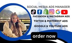 a woman with long hair sitting in front of a computer screen and the words social media ads manager facebook & instagram ads tiktok & pinter ads google & youtube