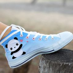 These kawaii panda shoes are sure to attrack some attention ! Our custom made shoes will make the best gift for any occasion! All of our sneakers are custom-made-to-order and handcrafted to the highest quality standards Check out more of our footwear here: https://www.etsy.com/shop/unicornshoesshop/ Product Name: Kawaii Panda Shoes | Panda Sneakers | Cute Panda Shoes, Custom High Tops Sneakers For Adults Women Men Girls & Boys Product Features; ▶ Full canvas double sided print with rounded t Panda Sneakers, Panda Shoes, Sneakers Cute, High Tops Sneakers, Kawaii Panda, Custom Made Shoes, Shoes Custom, Cute Panda, Converse High Top Sneaker