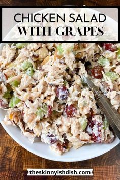 chicken salad with grapes in a white bowl