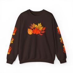 🍁 Embrace the Fall season with this gorgeous nature-inspired Autumn sweatshirt with a unique Autumn leaves design on the front, and on both sleeves, perfect for the Autumn wardrobe! Available in sizes S - 2XL CHOOSE FROM: ✨ Dark Chocolate ✨ White ✨ Black  🍁For an oversized fit, size up at least one or two sizes from your usual size. Size down for a snug fit. Many find their usual retail size works well for a typical unisex loose fit. Please refer to the size chart in the photos as a guide.  CA Autumn Jumpers, Autumn Sweater, Autumn Wardrobe, Leaves Design, Autumn Gifts, Sweater For Women, Fall Sweatshirt, Limassol, Fall Sweaters