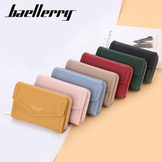 Material: PU Leather Style: Korean Style Fashion Element: Sewing Line Pattern: Solid Color Yellow Wallet, Zipper Coin Purse, Red Wallet, Woman Card, Wallets For Women Leather, Bag Green, Wallet Fashion, Fashion Korean, Card Holder Wallet