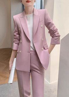 Elevate your style with the Maxine Pink Double Breasted Blazer Pants Suit Two-Piece Set. This sophisticated and exclusive set features a beautiful pink color and a double-breasted blazer that exudes luxury. The nine-pointed pants add a touch of elegance, making this a must-have for any fashion-forward woman. Blazer: Double Breasted closure Notched lapels Long sleeves Front flap pockets Pants Zip fly with button closure Side slant pockets Cropped length - Polyester, spandex- Item #432701- Women's blazer & pants suit two-piece set SIZE INFO XS=US2=UK6=EU32 S=US4-6=UK8-10=EU34-36 M=US8-10=UK12-14=EU38-40 ★★Please advise your Height and Weight, I will make sure you choose the right size. Pink Notch Lapel Blazer With Double Button, Tailored Pink Blazer With Button Closure, Pink Blazer With Button Closure And Suit Collar, Pink Double-breasted Blazer For Work, Pink Double-breasted Blazer For Office, Pink Blazer With Suit Collar And Buttons, Pink Formal Suit With Button Closure, Pink Suits With Button Closure For Formal Occasions, Double-breasted Pink Blazer For Formal Occasions