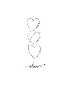 two hearts with the word ohana written in cursive writing