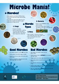 a poster with the words microbe mania written in different languages and pictures on it