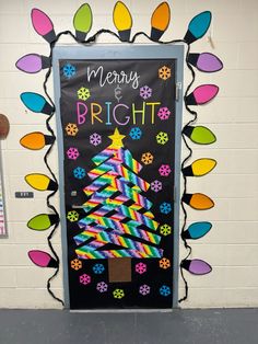 a door decorated with colorful christmas decorations