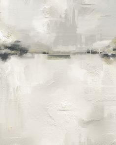 an abstract painting with white and grey colors