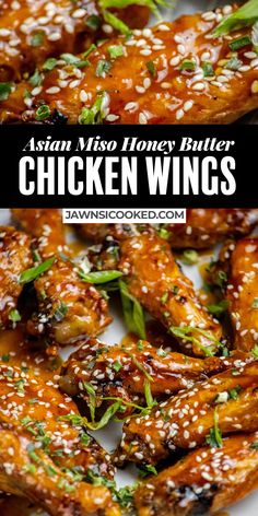 These sticky, crispy and delicious Asian Chicken Wings with Miso Honey Butter Sauce are tossed in a flavorful Miso Honey Butter sauce, for a fun and umami packed air fried or deep fried wing for any party! Air Fried Chicken Wings Recipe, Tailgate Snack, Honey Butter Sauce, Crockpot Party Food, Asian Chicken Wings, Chicken Wing Recipes Fried, Ramen Flavors, Air Fry Chicken Wings