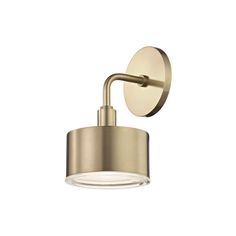 a light that is on the side of a white wall mounted fixture with a circular glass shade